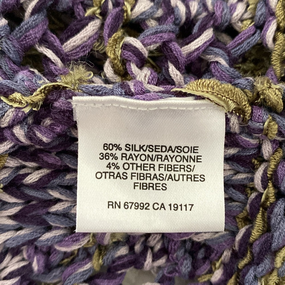 Sigrid Olsen Sport hand knit button front cardigan in olive green and purple - Picture 7 of 7